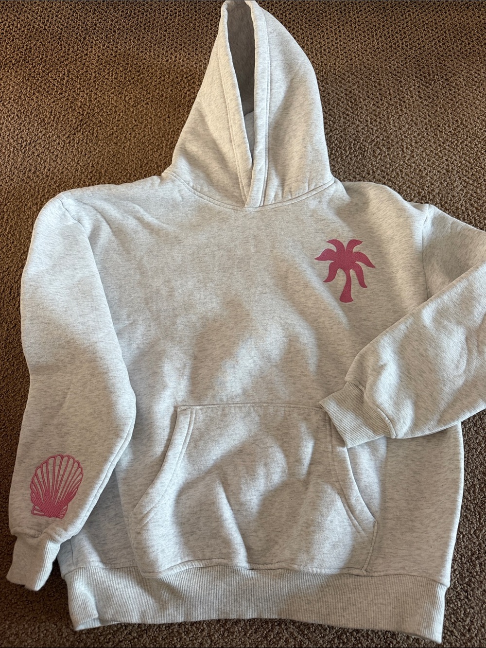Pink Palm Puff Hawaii Hibiscus Hoodie Heather Cloud Gray Pink Size S